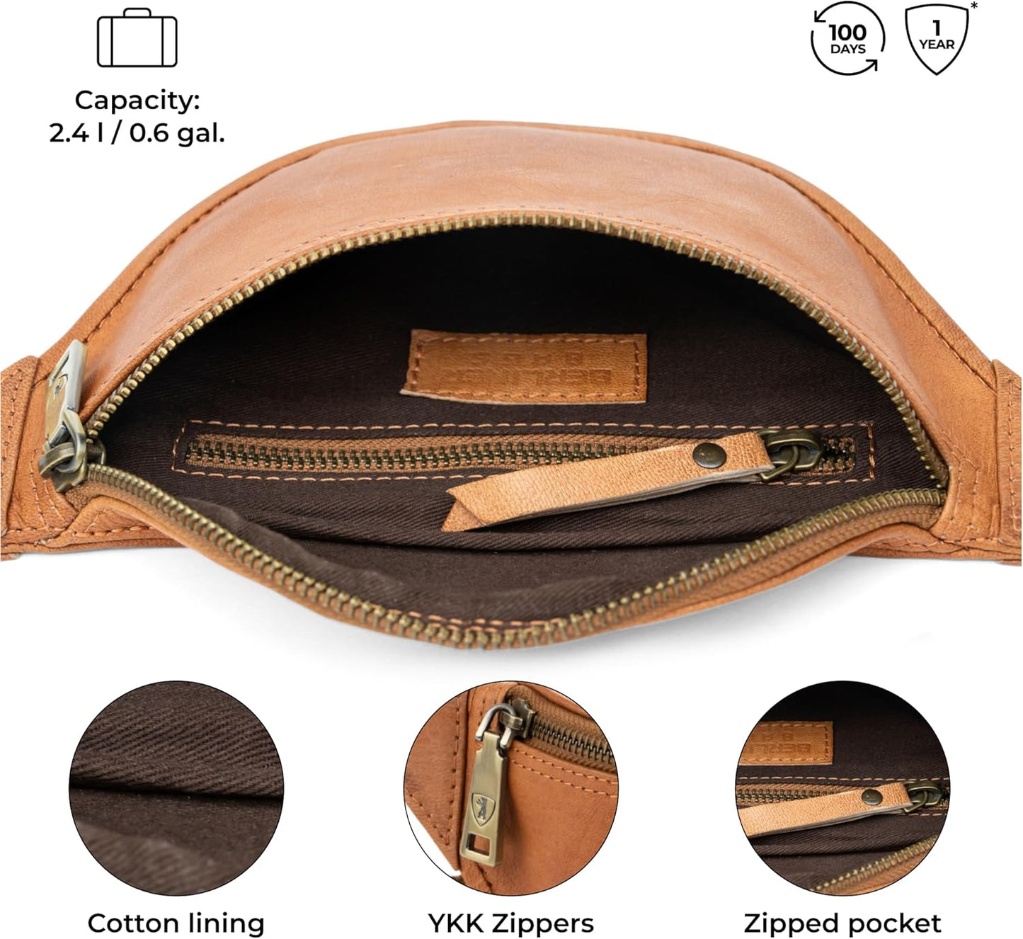 Berliner Bags Vintage Genuine Leather Fanny Pack Kai, Belt Bag, Crossbody Sling Bag for Men and Women - Brow