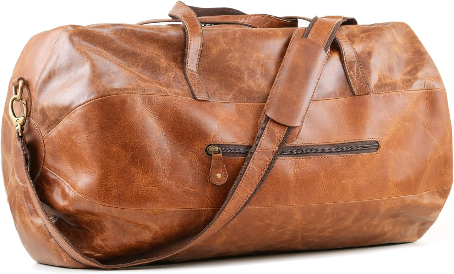Handmade World Leather Duffle Gym Sports Bag For Men Women 'The GoalGear' Carry all Luggage Hold all Travel Overnighter Weekender Bag (With Strap)
