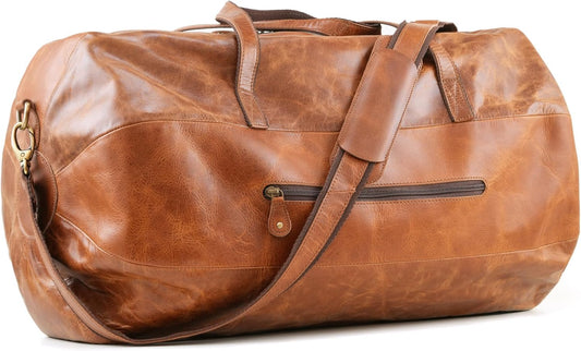 Handmade World Leather Duffle Gym Sports Bag For Men Women 'The GoalGear' Carry all Luggage Hold all Travel Overnighter Weekender Bag (With Strap)