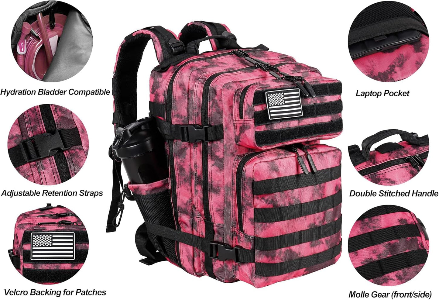 LHI Tactical Military Backpack for Men and Women 25L/35L Army Assault Pack Bag Small Rucksack with Bottle Holder