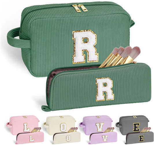 YOOLIFE Initial Travel Makeup Bag Cosmetic Bag - Teen Girl Gifts Trendy Stuff Friend Birthday Gifts for Women Teen Girl Kids