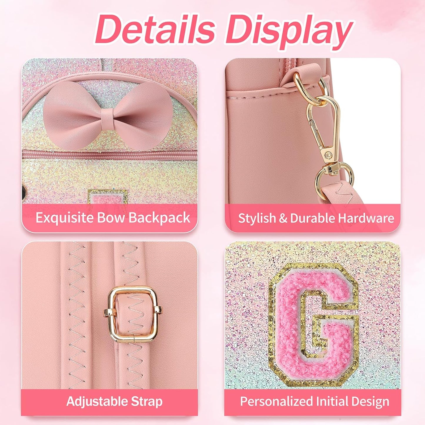 Christmas Birthday Gift for 2 3 4 5 6 7 8 9 10 Year old Girls Personalized Initial Mini Backpack Purse for Toddler Kids-Shine-G