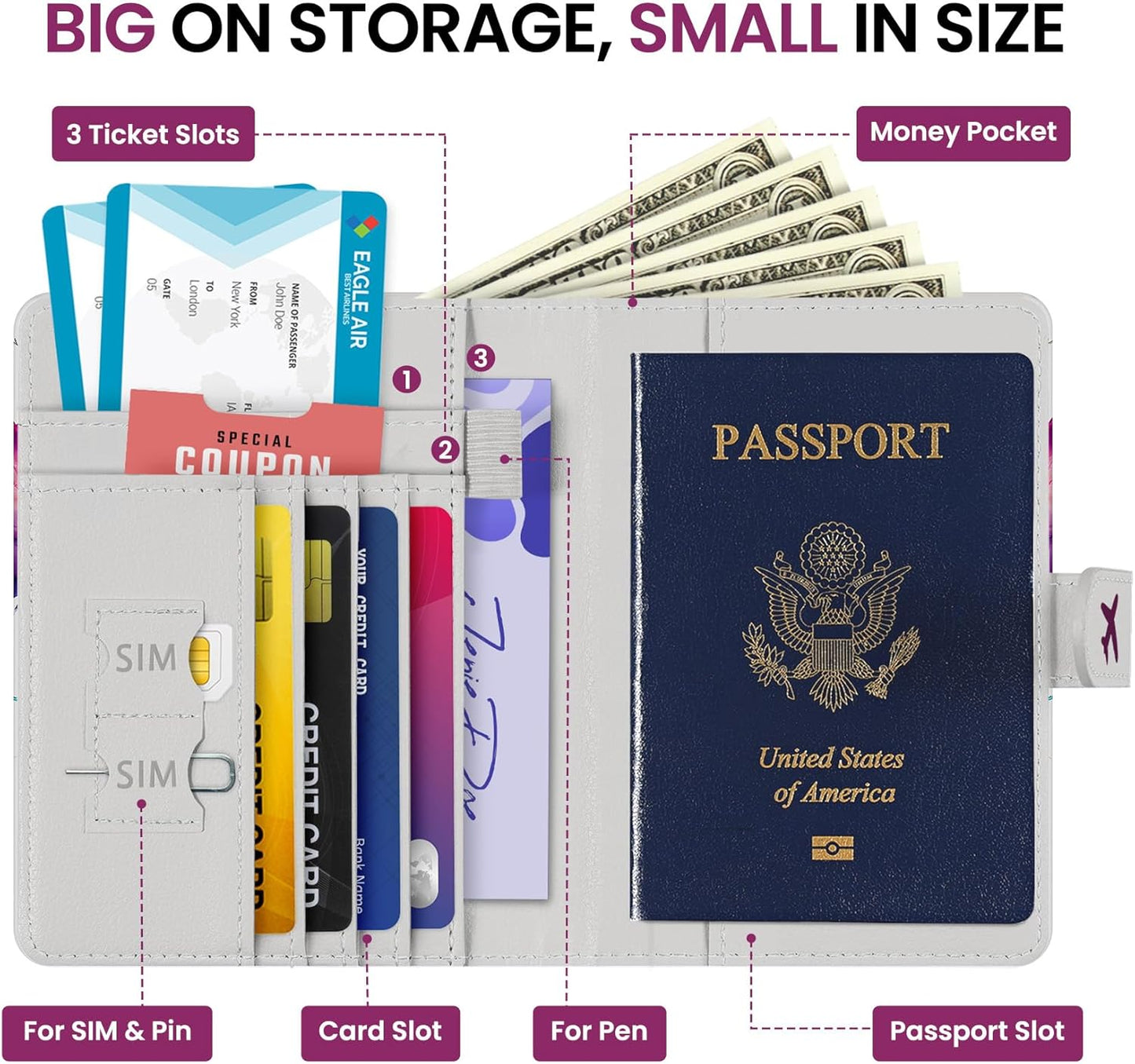Passport Holder for Travel Essentials, RFID Blocking Leather Cover Wallet with Magnetic Closure, Aesthetic & Cute Passport Book Case for Women and Men - Floral