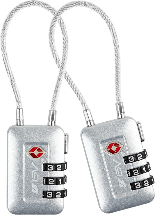 TSA Accepted Luggage Travel Lock, Set-Your-Own Combination Lock for School Gym Locker, Luggage Suitcase Baggage Locks, Filing Cabinets, Toolbox, Case (Silver, 2 Pack)