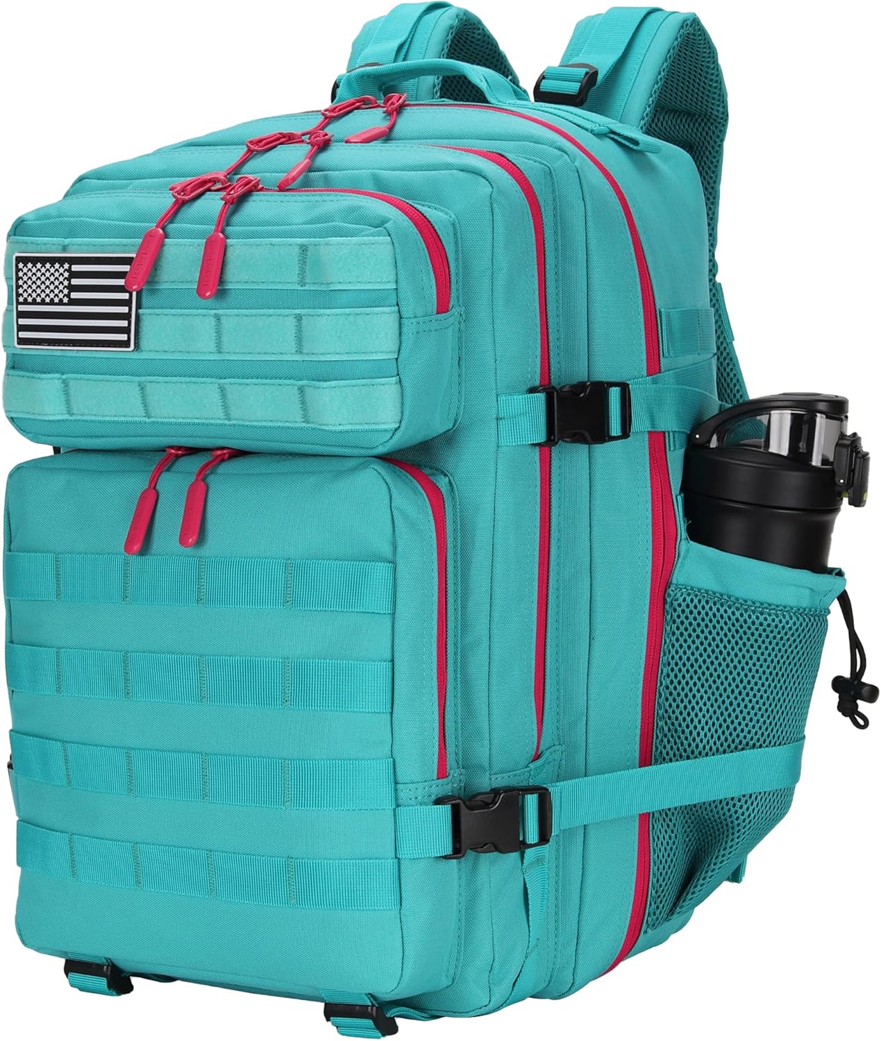 25L Tactical Military Backpack Small Travel Rucksack for Men and Women Assault Pack Bug Out Bag Molle Daypack Gym Backpack with Bottle Holder (Neon Teal)
