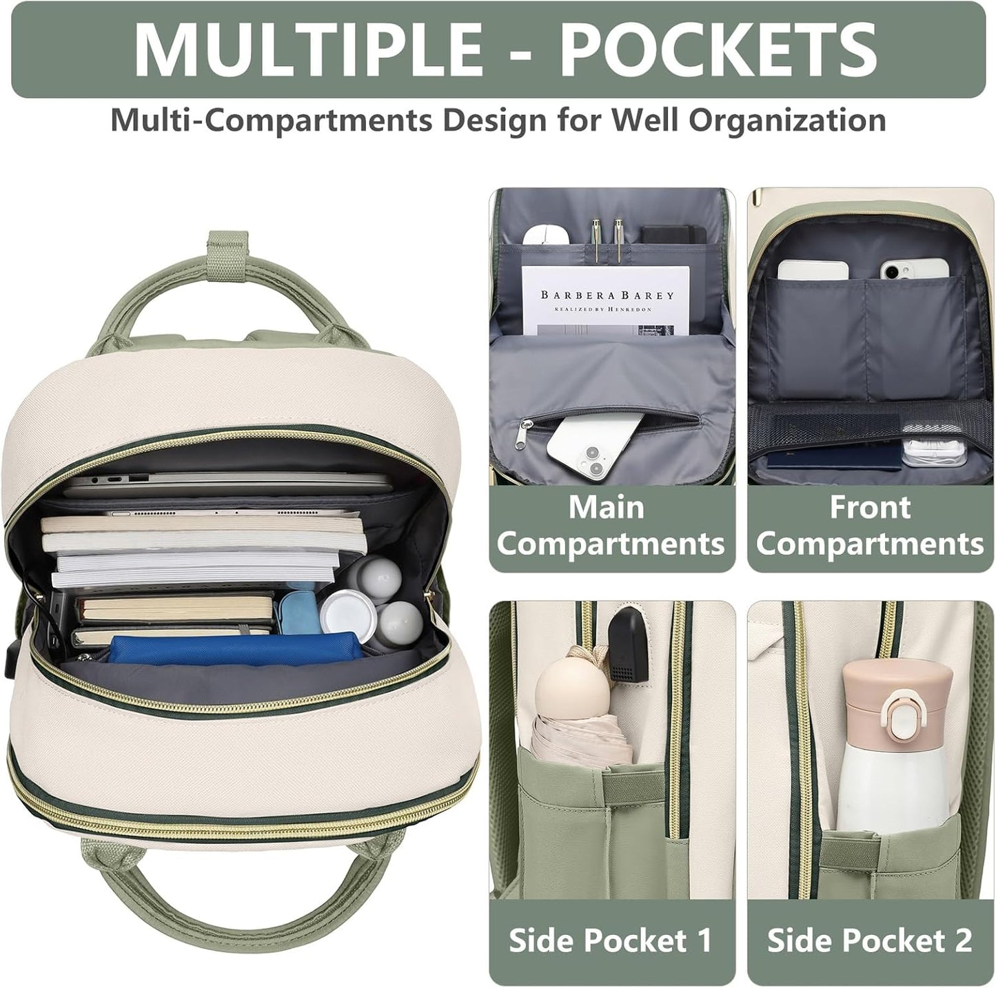 Laptop Backpack for Women Work Bag - 15.6 inch Travel Backpack with USB Charger College Bookbag