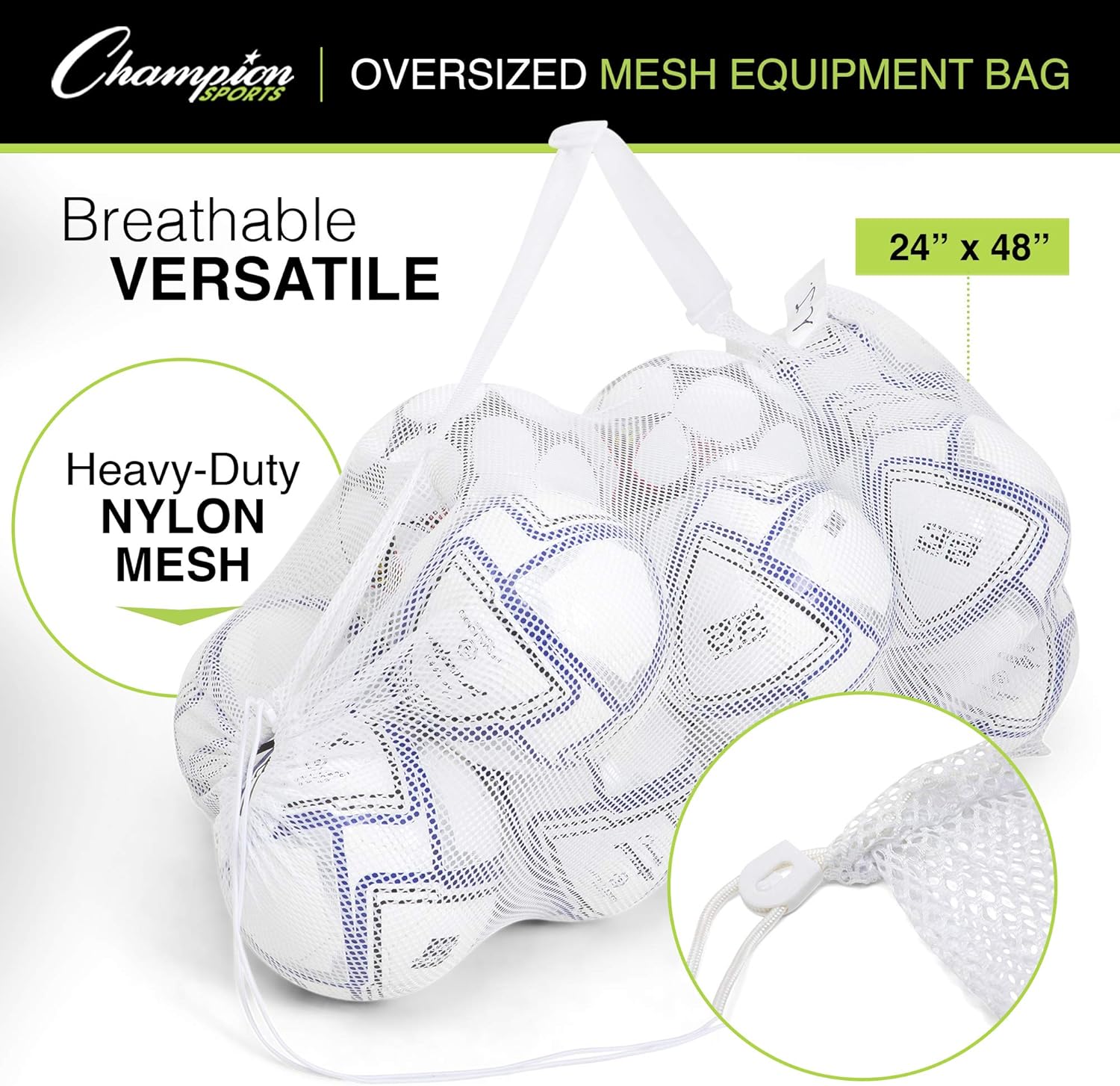 Champion Sports Mesh Equipment Bag – Heavy-Duty Nylon Drawstring Bag with Lock & ID Tag, Breathable