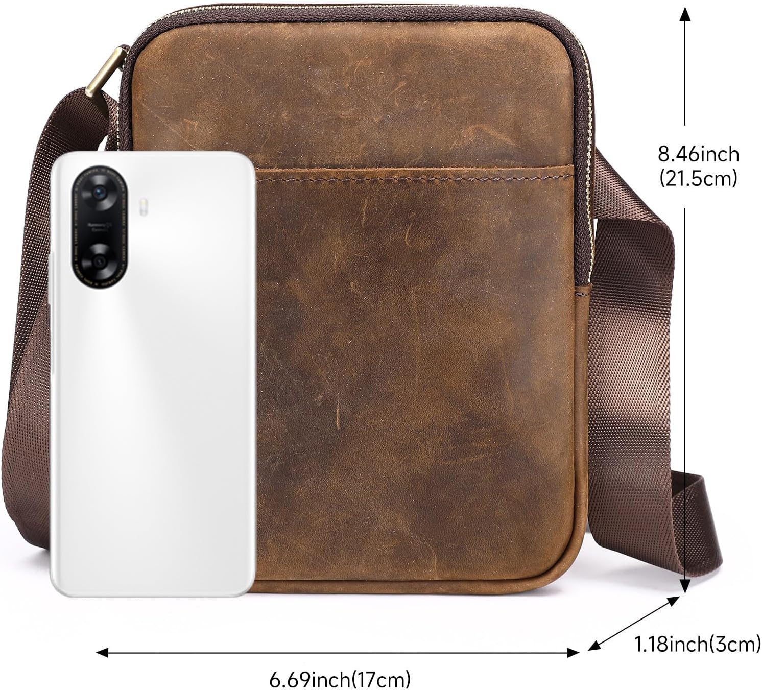 Men's Small Genuine Leather Messenger Bag Multi-Pocket Zipper Shoulder Bag Compact Mini Crossbody