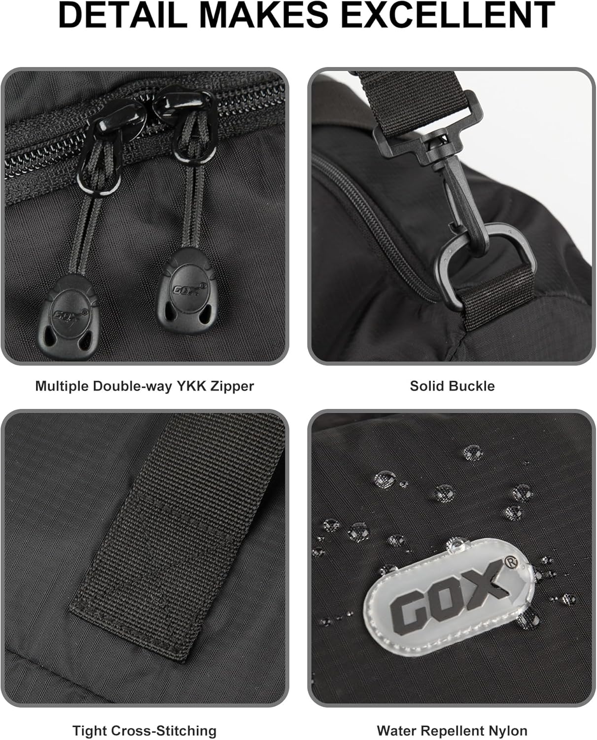 GOX Foldable Travel Bag Packable Tote Duffle Bag For Travel Spirit Airlines Personal Item Bag 18x14x8(Black)