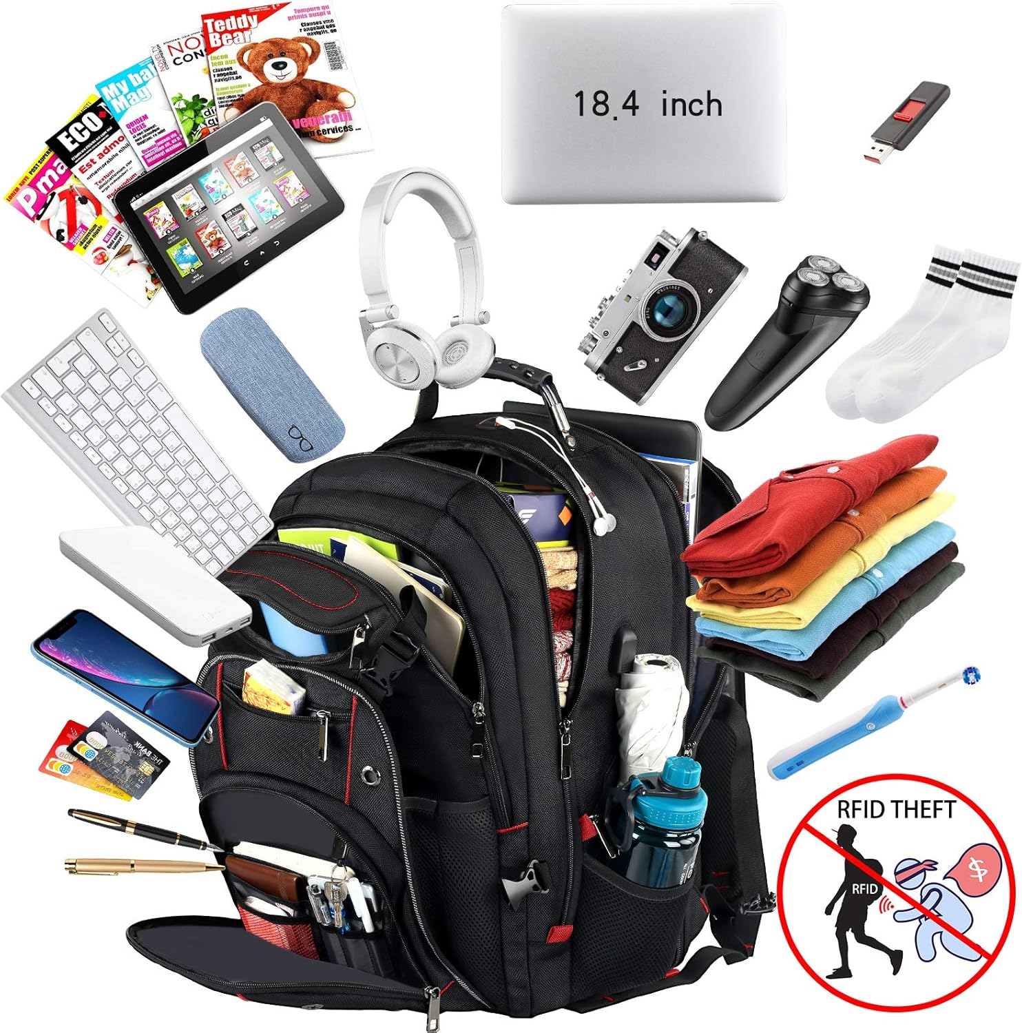 VECKUSON Large 18.4 Inch Laptop Backpack with USB Charger Port, TSA Friendly Flight Approved and