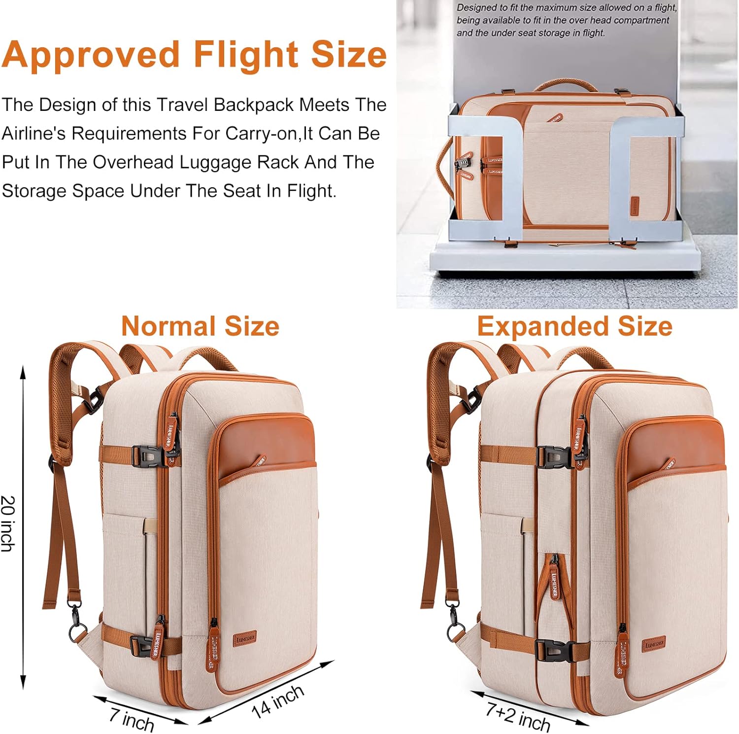Lumesner Carry on Travel Backpacks, Extra Large 40L Flight Approved for Men & Women,Expandable
