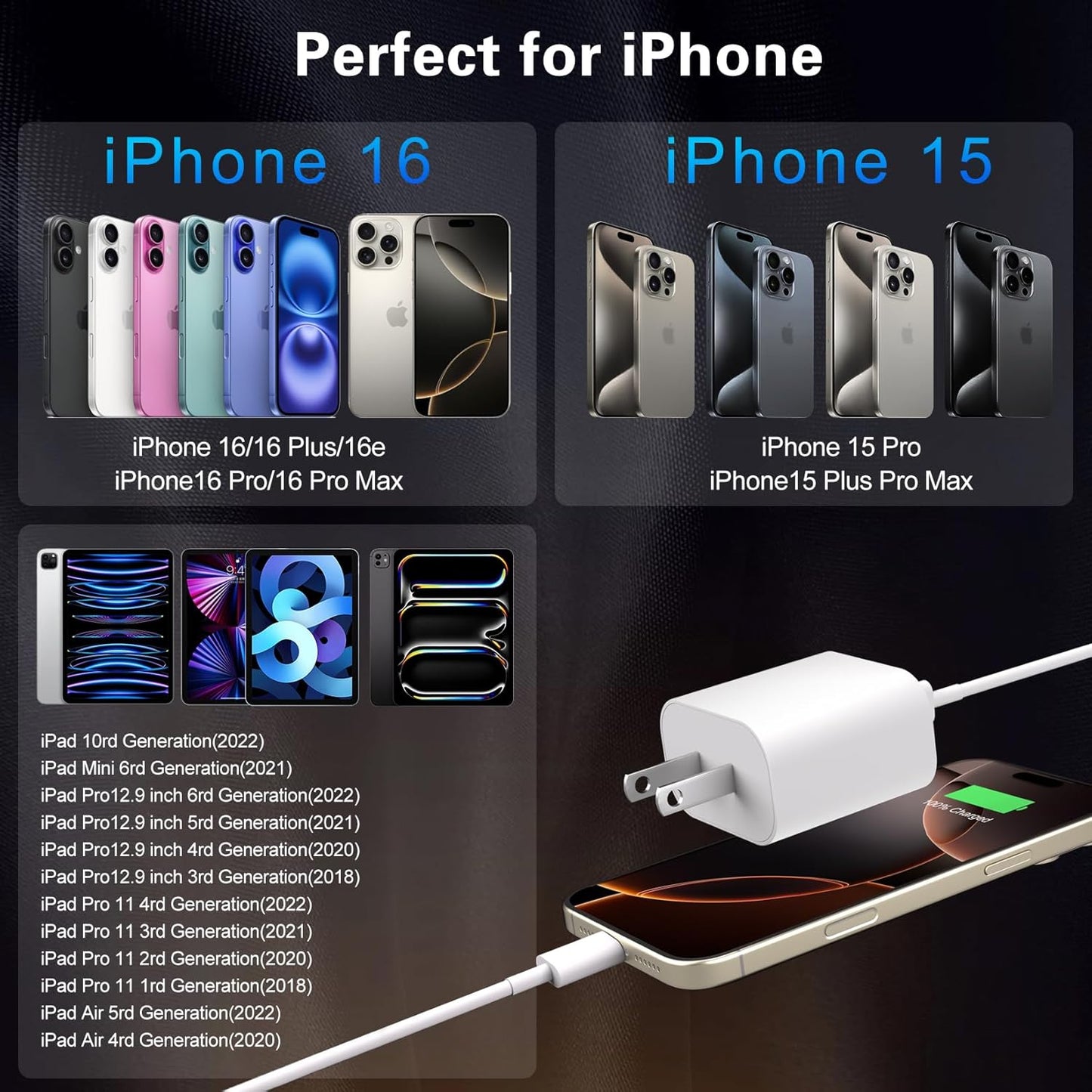 Fast iPhone 17 16 15 Charger Type C Charger Fast Charging Block,3Pack 20W Quick USB C Phone Chargers 6FT USB C Charging Cord for iPhone 17/17 Pro/17 ProMax/17 Air/16 Pro/16 ProMax/16e/15 ProMax/15Plus
