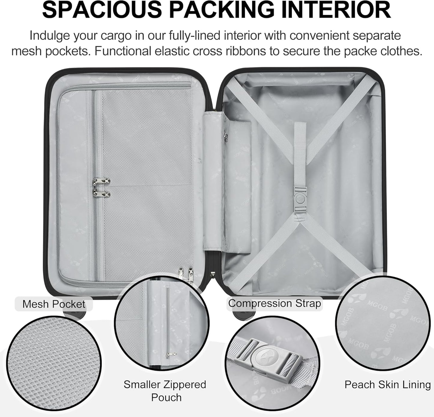 MGB 28 Inch Luggage with Spinner Wheels, Large checked Lightweight Hardside Suitcase with PC