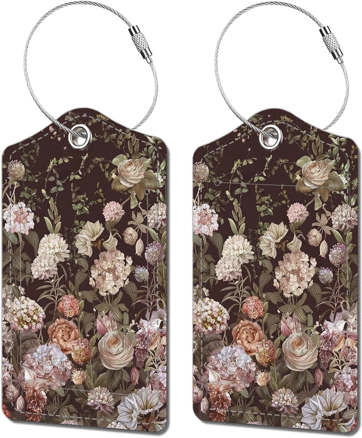 2 Pack Luggage Tags for Suitcase, Cute Vintage Rose Black Leather Suitcase Tags Cruise Ship with Privacy Cover and Double Metal Loop for Women Men Girls Boys Travel Baggage Bag Backpack Tags