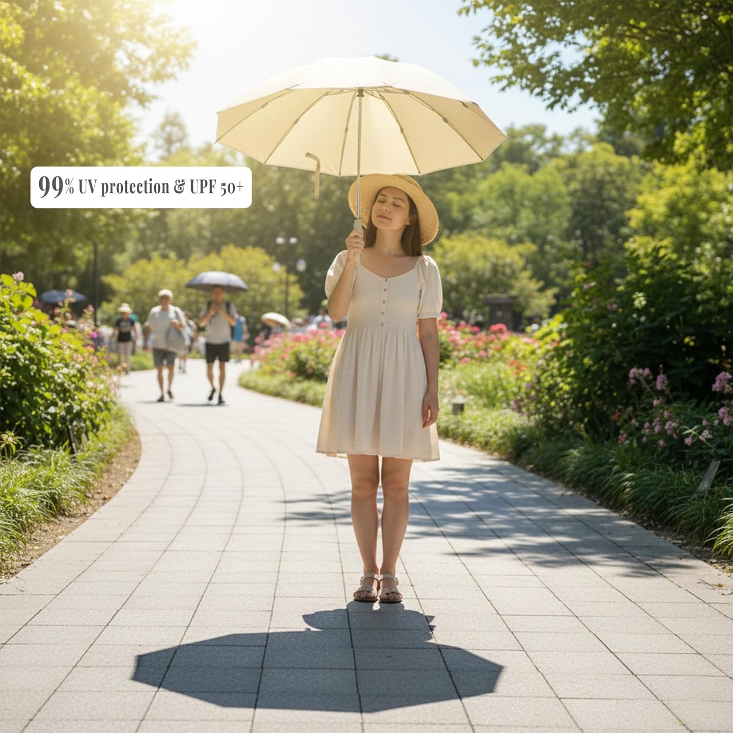 Automatic Travel Umbrella, Beige, Compact Folding Design with One-Touch Open, Lightweight Portable Protection for Rain