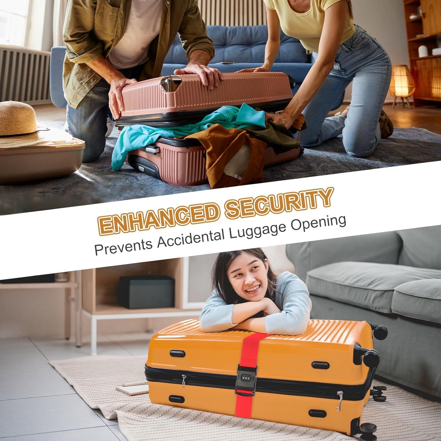 MECCANIXITY Luggage Straps with Combination Lock Adjustable Suitcase Belt Strap for Suitcase