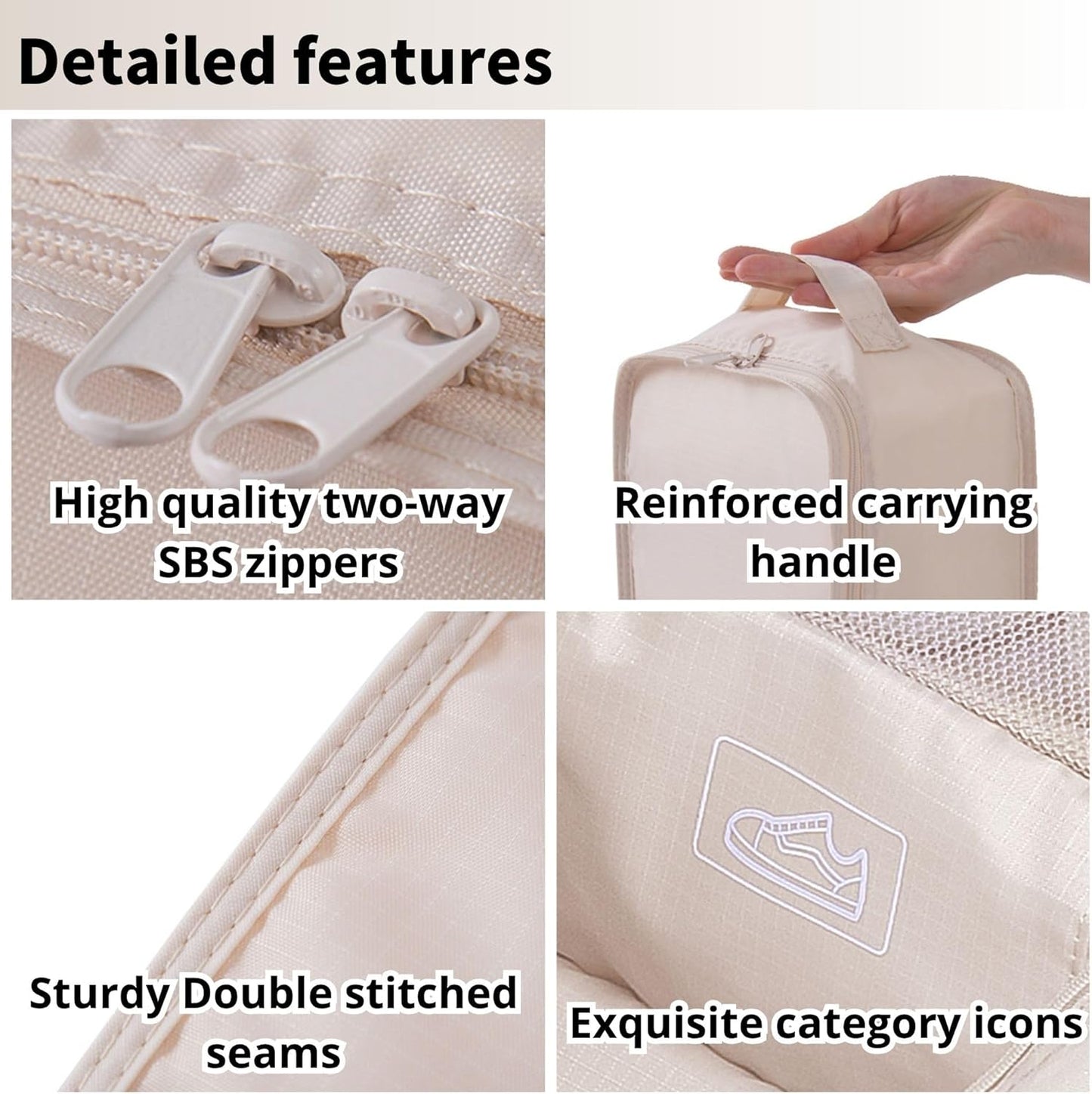 tianzong Travel Shoe Bag with Handle Holds 2 Pairs of Shoes, Shoe Packing Cubes for Travel (Beige, 2 Pack)