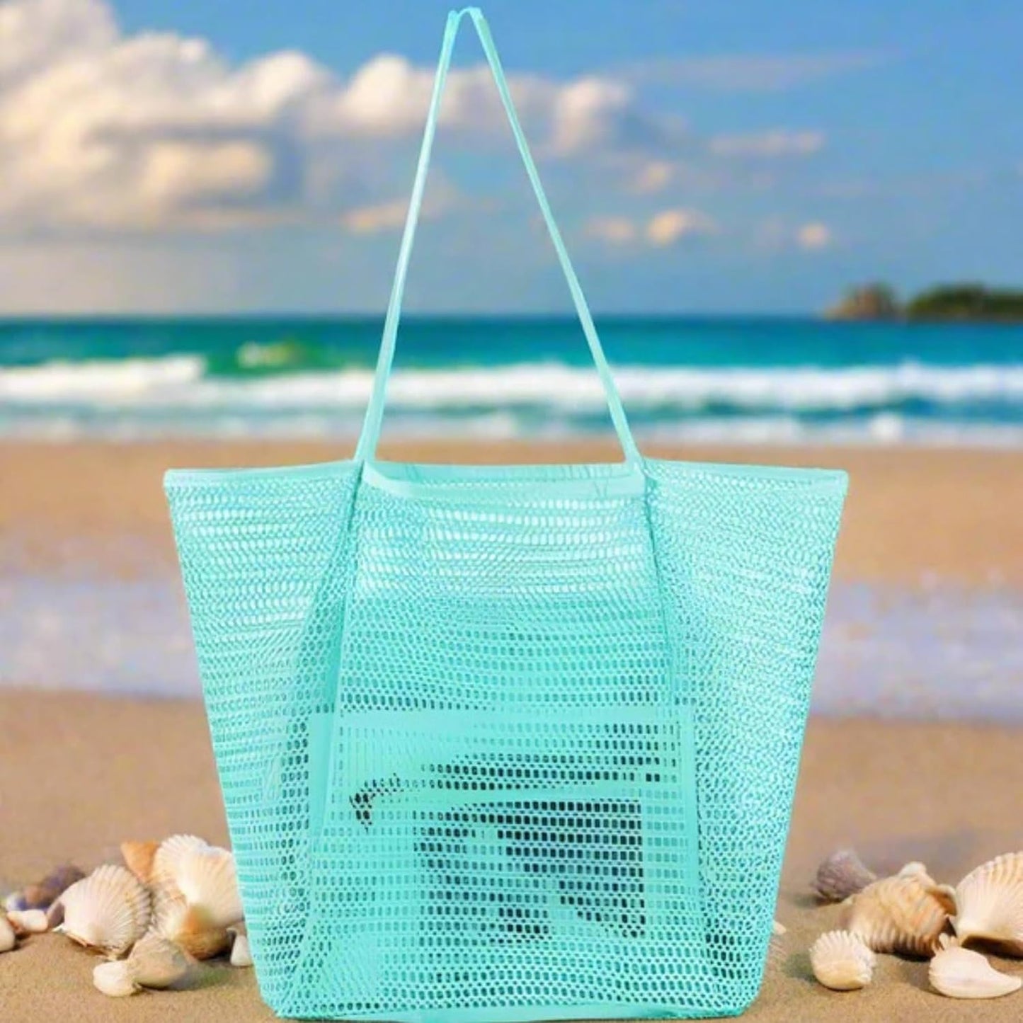 Sohum Living Lightweight Foldable Mesh Tote Bag for Beach & Travel – Large Sandproof Quick-Dry Bag with Durable Handles
