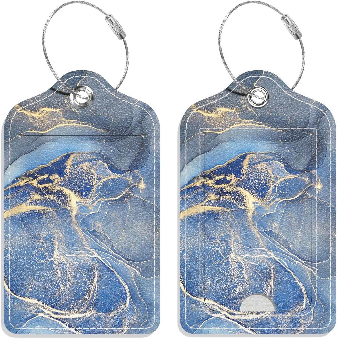 Luggage Tags for Suitcase, 2 Pack PU Leather Travel Cruise Luggage Tag with Privacy Flap, Name ID Label and Metal Loop for Women Men Suitcase Baggage Bag Backpack Instrument, Gray Gold Marble