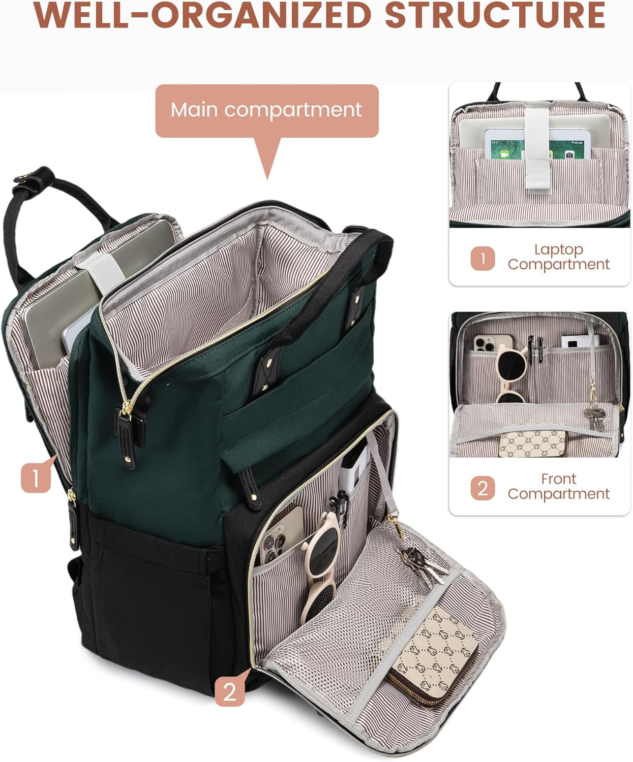 LOVEVOOK Laptop Backpack for Women, 15.6'' Waterproof Nurse Bag Teacher Work Backpack Purse for
