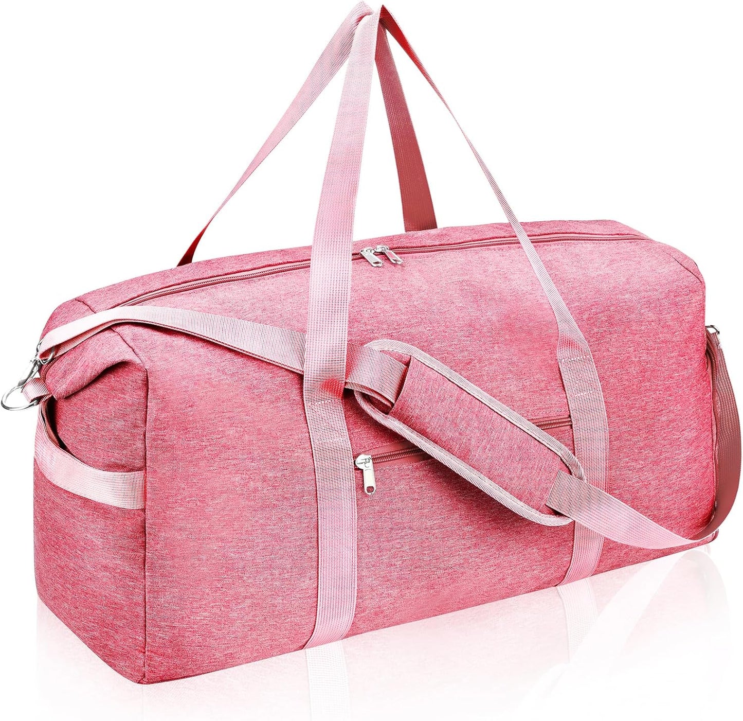 Carry on luaggage 22x14x9 Airlines Approved, Foldable Travel Duffel Bags Weekender Overnight Carry on Duffel Luggage Gym Duffle Bag with Wet Pocket & Shoe Compartment for Women Men(Pink, 40L)