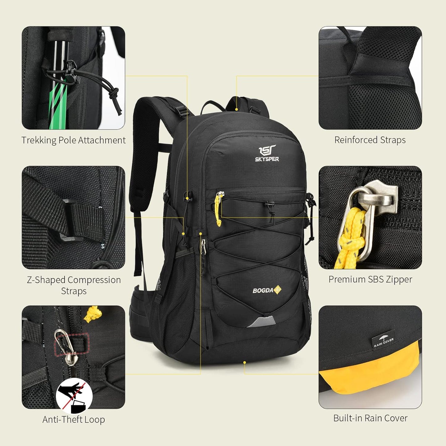SKYSPER Hiking Backpack for Men Women, 35L Travel Backpack Waterproof Camping Backpack Outdoor Lightweight Daypack