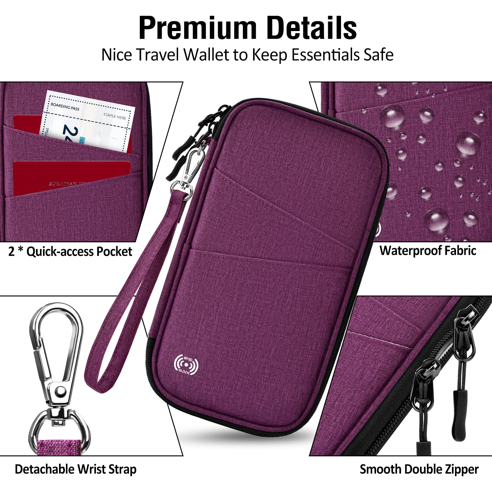 BKNOOU Passport Holder Family Rfid Blocking Travel Document Organizer,Travel Passport Wallet