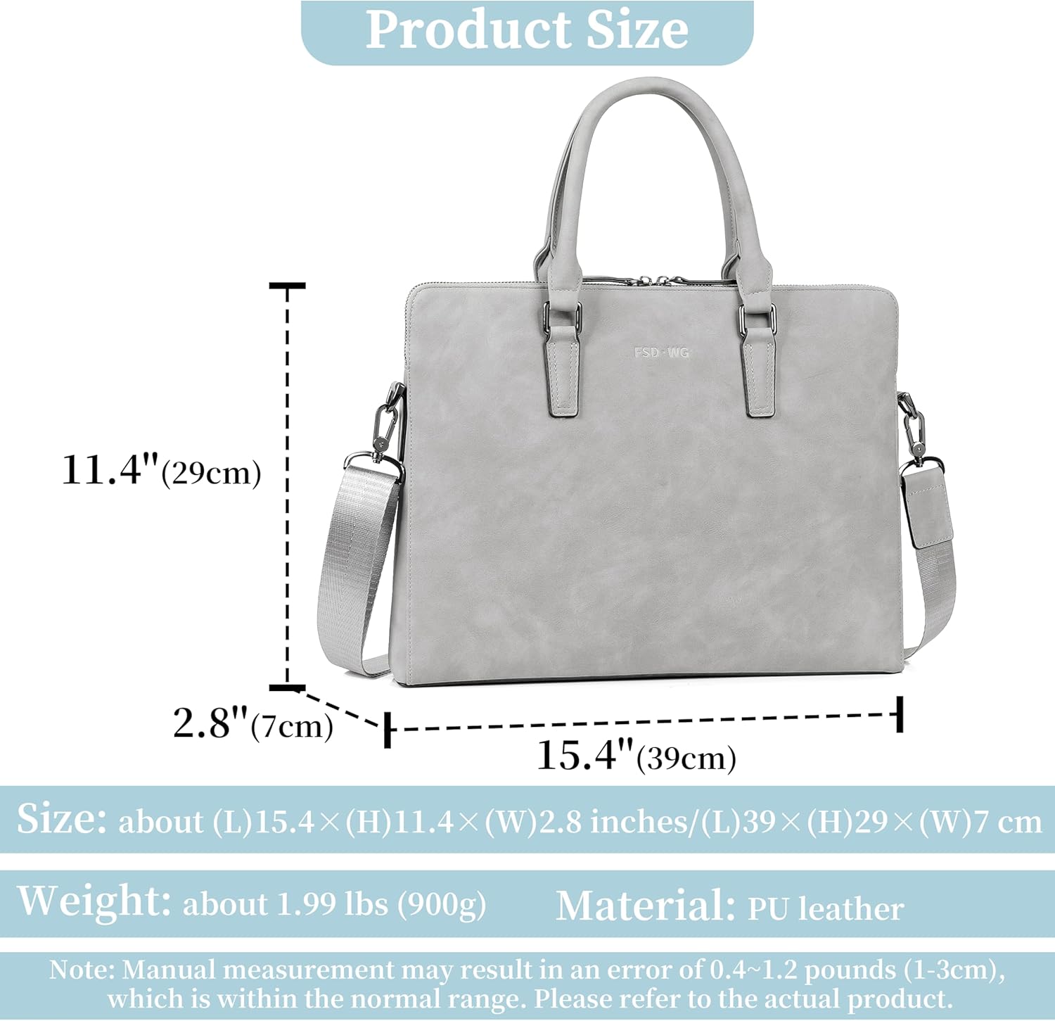 FSD. WG Business Bag Leather Messenger Bag Water Resistant Business Travel Briefcase Handbag