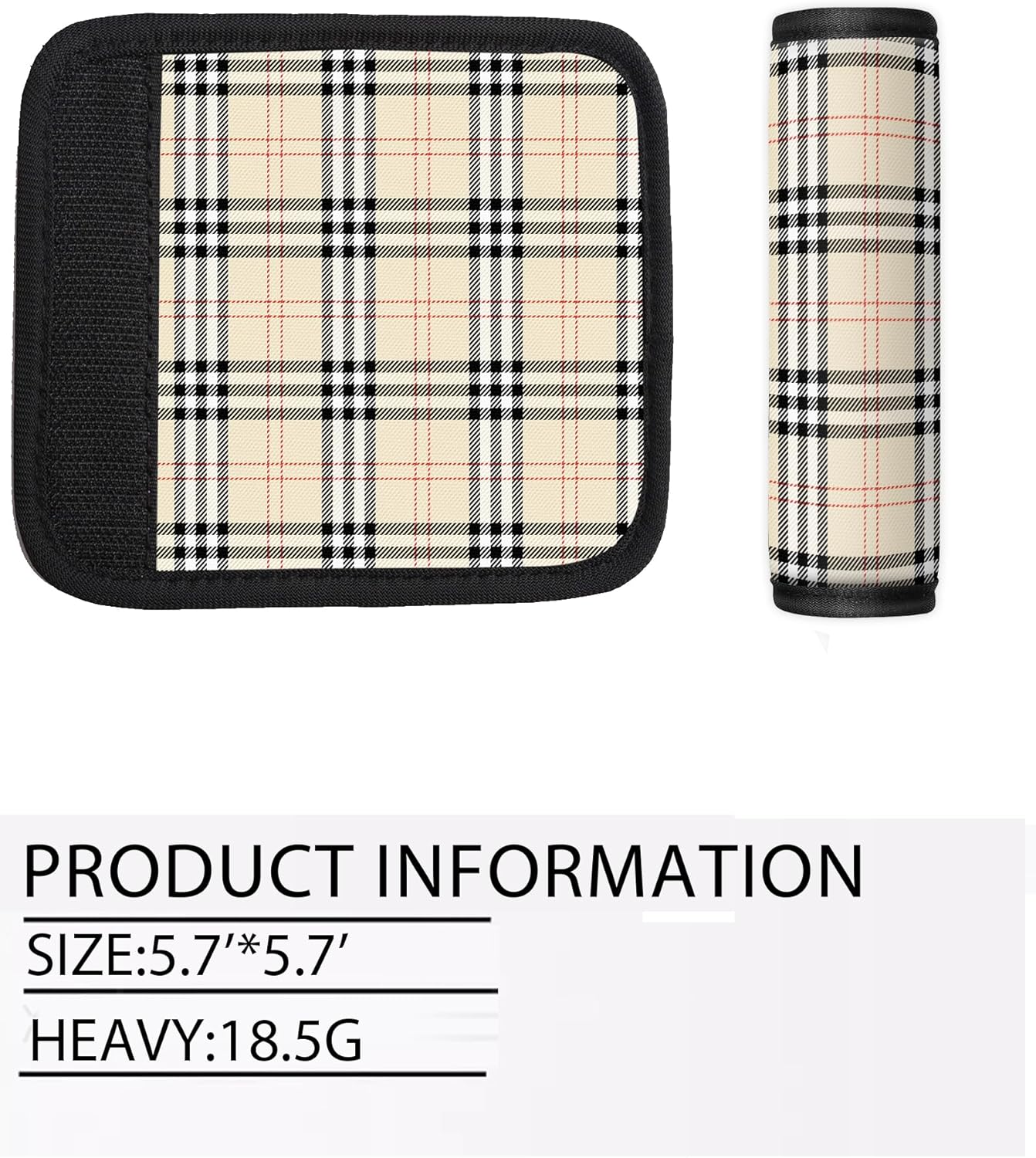 2 Pack Luggage Handle Wrap Travel Tags - Set of Luggage Tags for Suitcases, Identifiers, Marker, and Handle Covers - Cruise Accessories and Travel Gifts（Beige Tartan Plaid