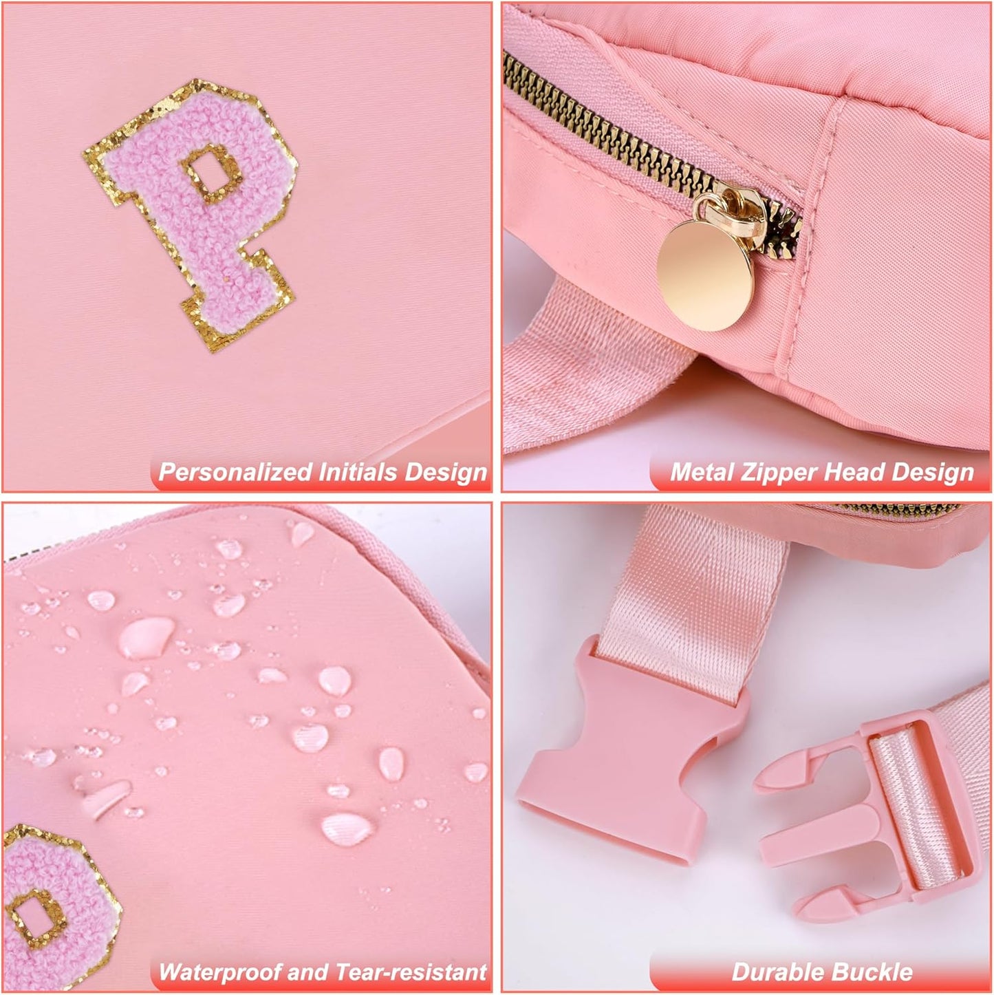 Personalized Belt Bag for Women Girls - Fashion Mini Waist Packs with Adjustable Strap - Trendy Travel Fanny Pack Crossbody Bags with Initial Letter - Teen Gifts | Peach,P