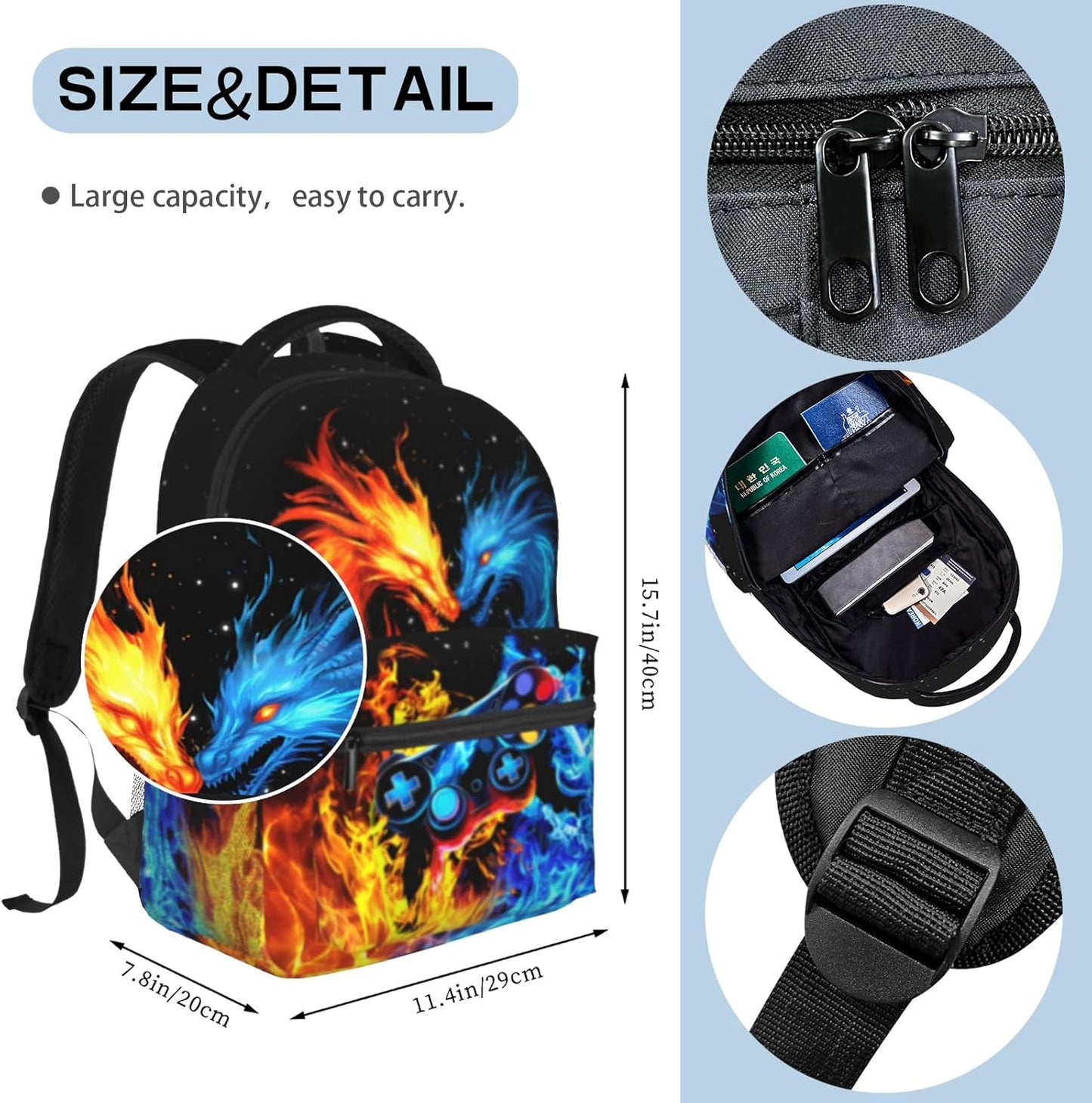 School Backpack For Boys Abstract Gamepad Boys Backpack For Kids Children Teens Elementary Middle School Boy Backpacks Ages 6-18 Fire Dragon Bookbag back pack