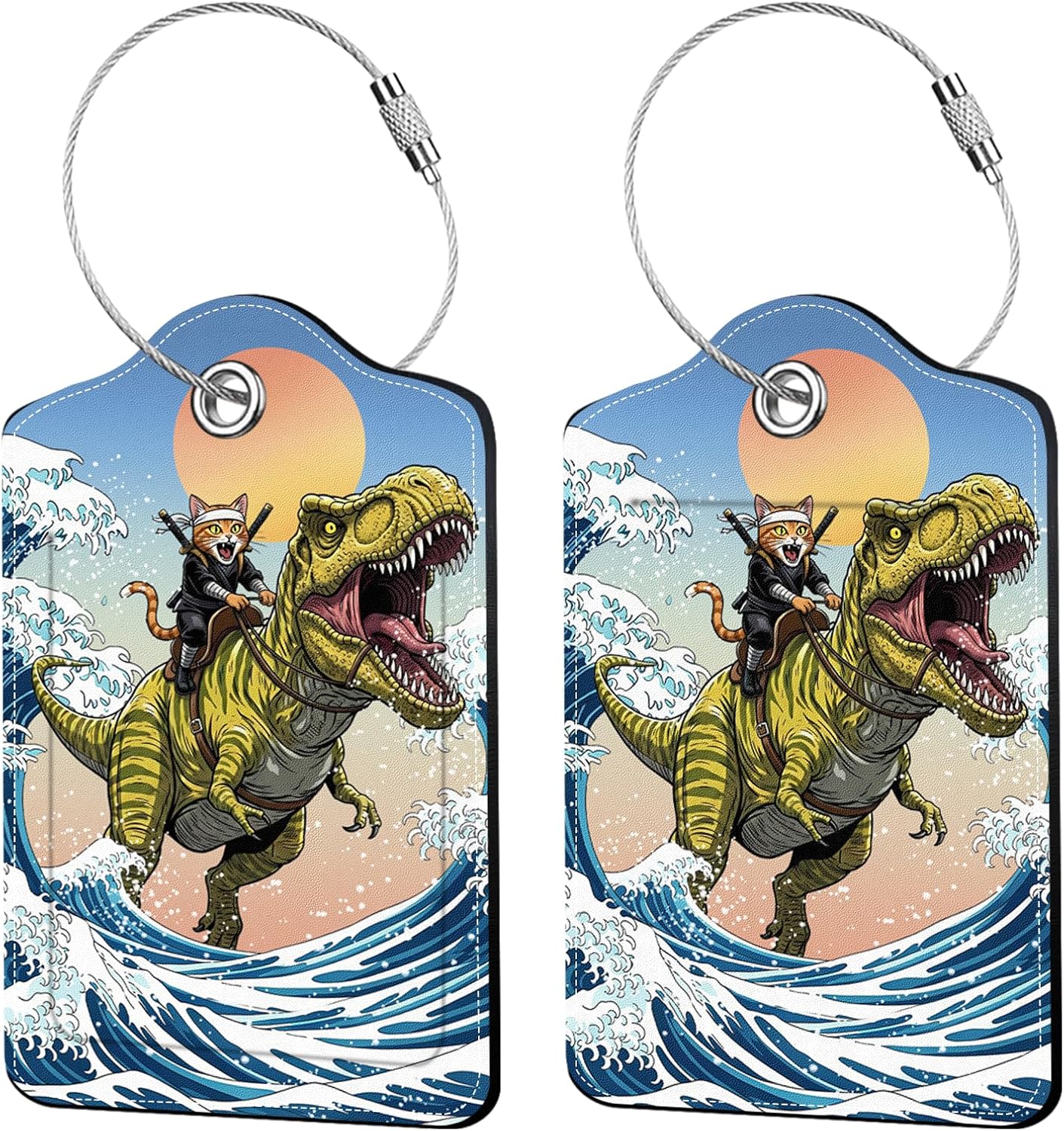2 Pack Funny Cat Luggage Tags for Suitcases, Leather Luggage Tags Cute, Privacy Cover ID Label with Stainless Steel Loop & Address Card, Funny Cat Bag Tag Travel Accessories for Suitcases