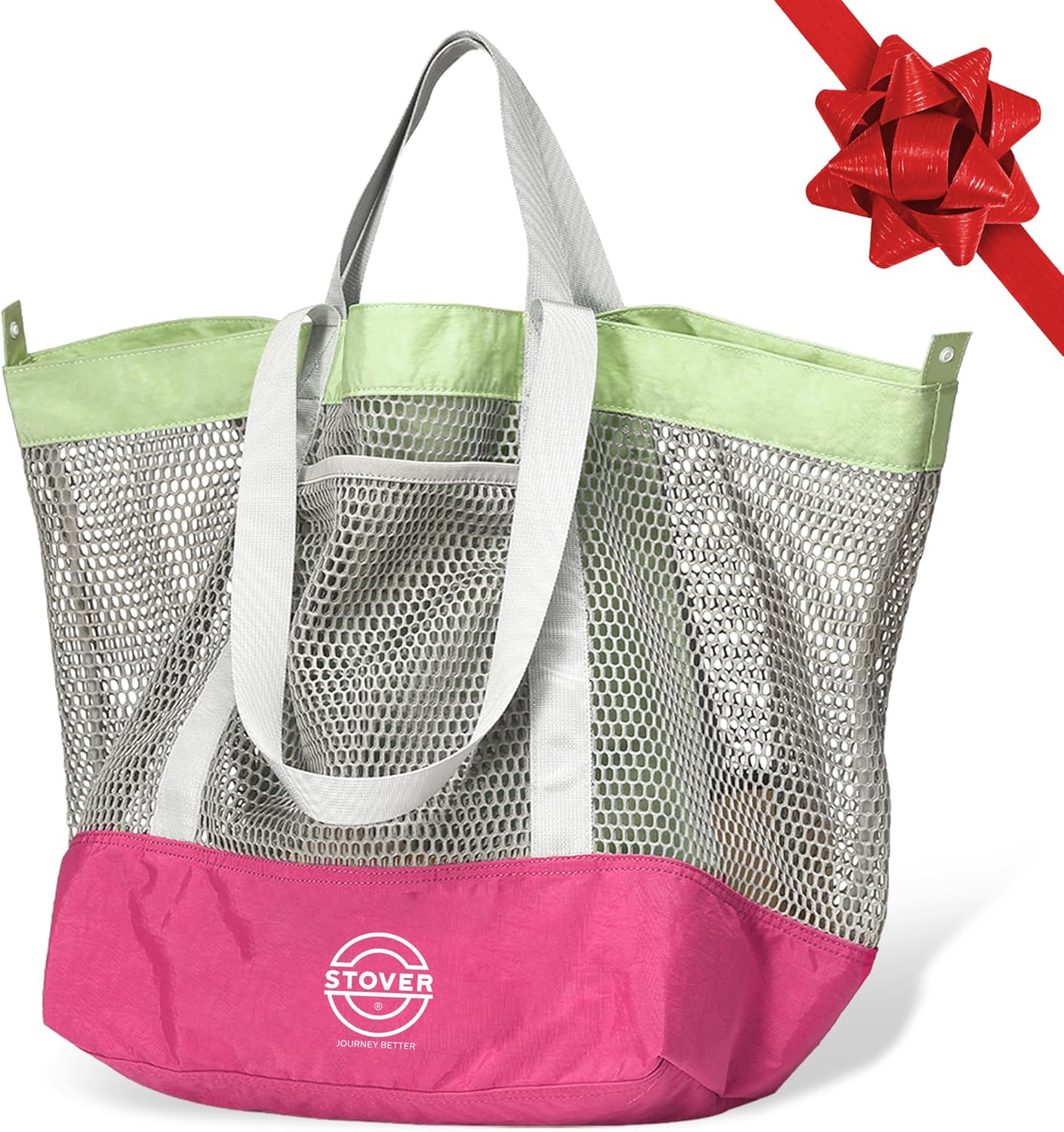 STOVER Large Mesh Beach Bag, Vacation, Pool, Shopping, & Travel Tote - Foldable w/Storage Pockets