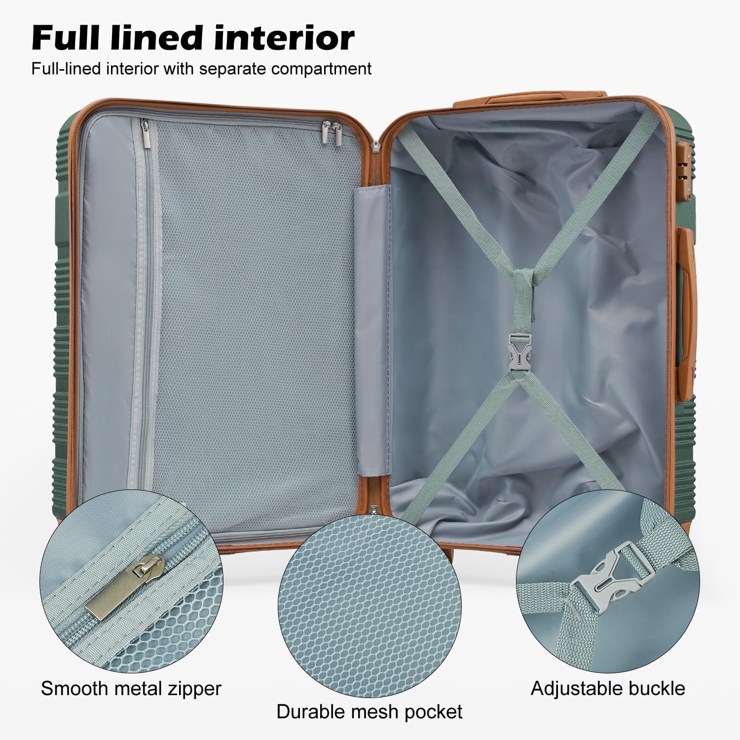 LONG VACATION 3 Piece Carry On Luggage 20 Inch Suitcase with Spinner Wheels, ABS+PC Hardshell
