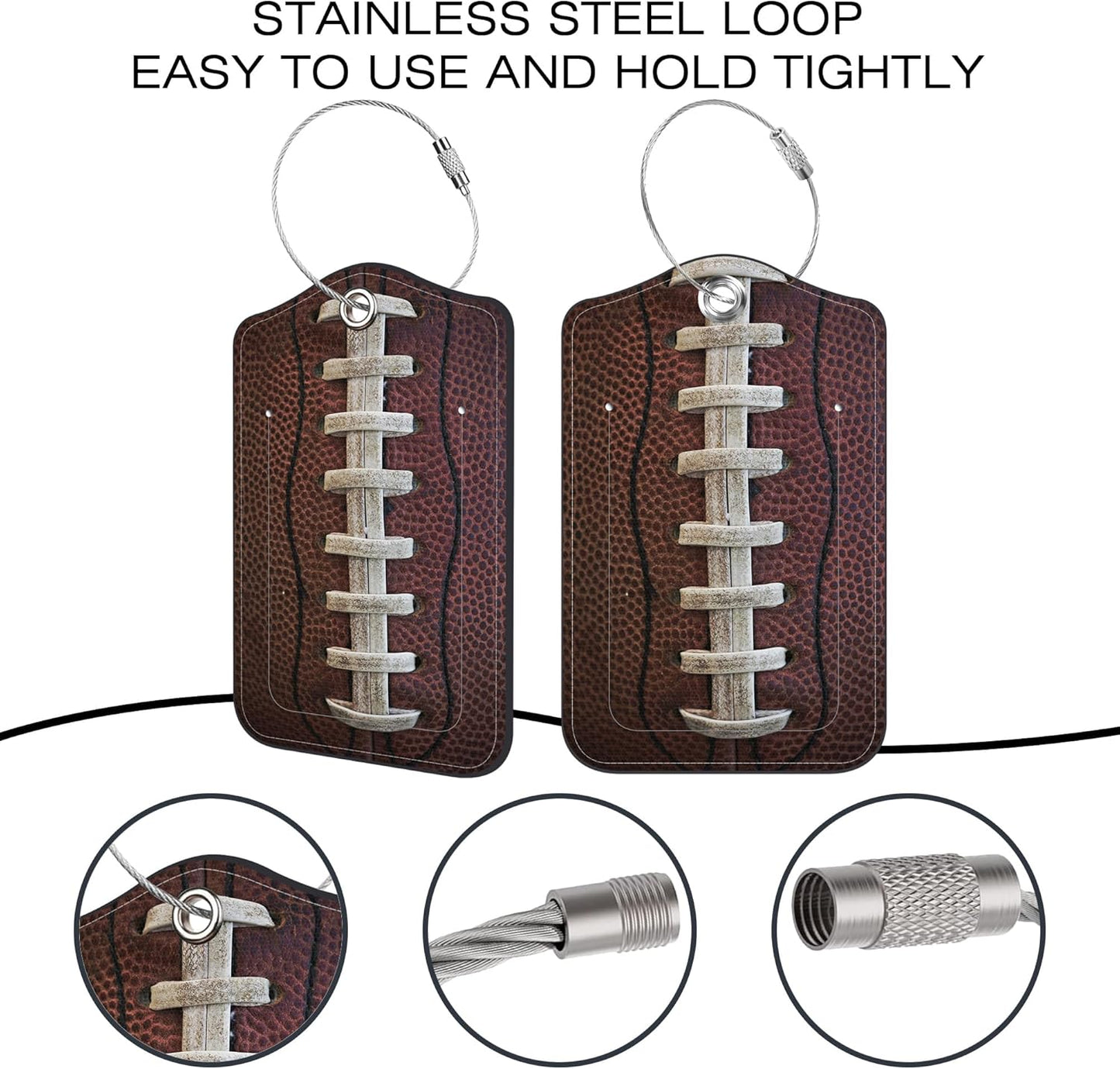 2 Pack Luggage Tags for Suitcase,American Football Close-up PU Leather Idea Baggage Tag with Name Labels Privacy Cover Metal Ring Men and Women Travel Cruise Labels
