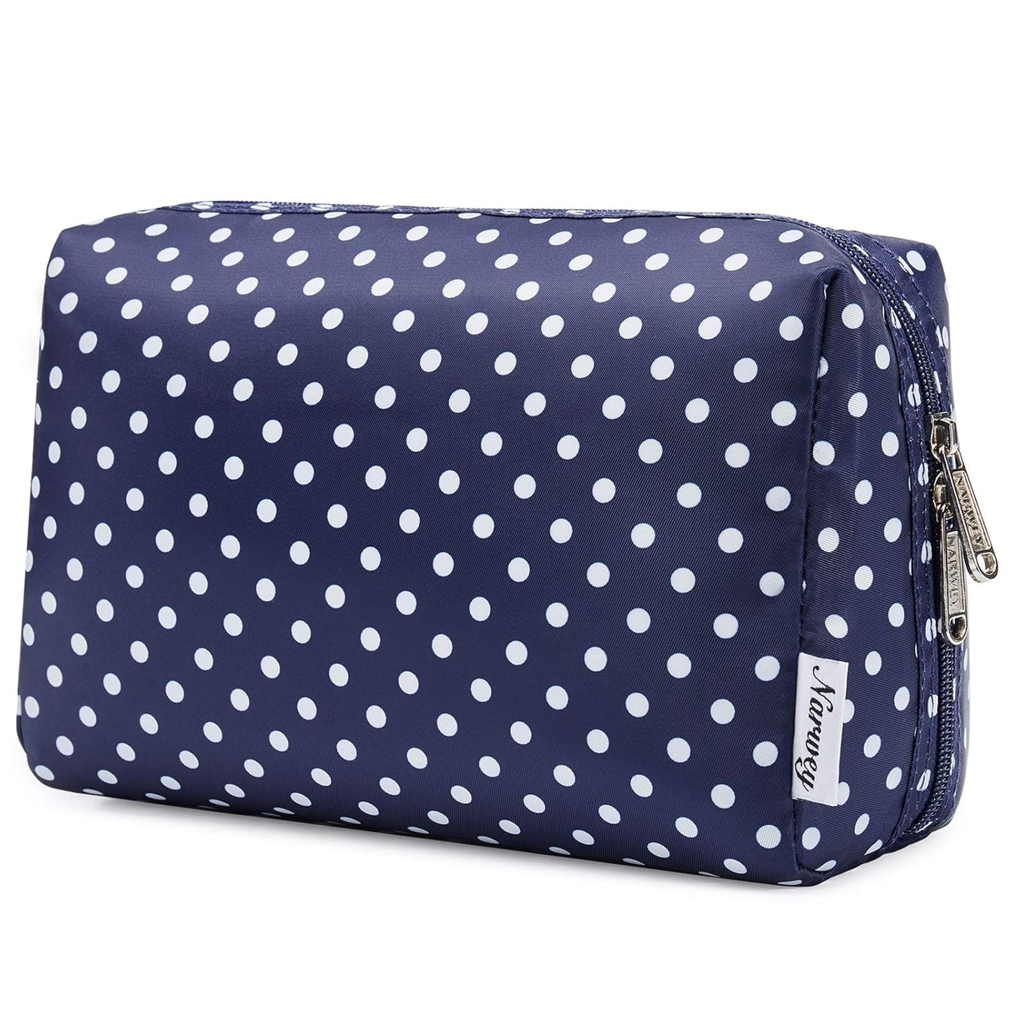 Narwey Cute Makeup Bag Travel Cosmetic Bag Organizer Toiletry Bag Make Up Bags with Compartments for Women Girls (Large, Polka Dot)