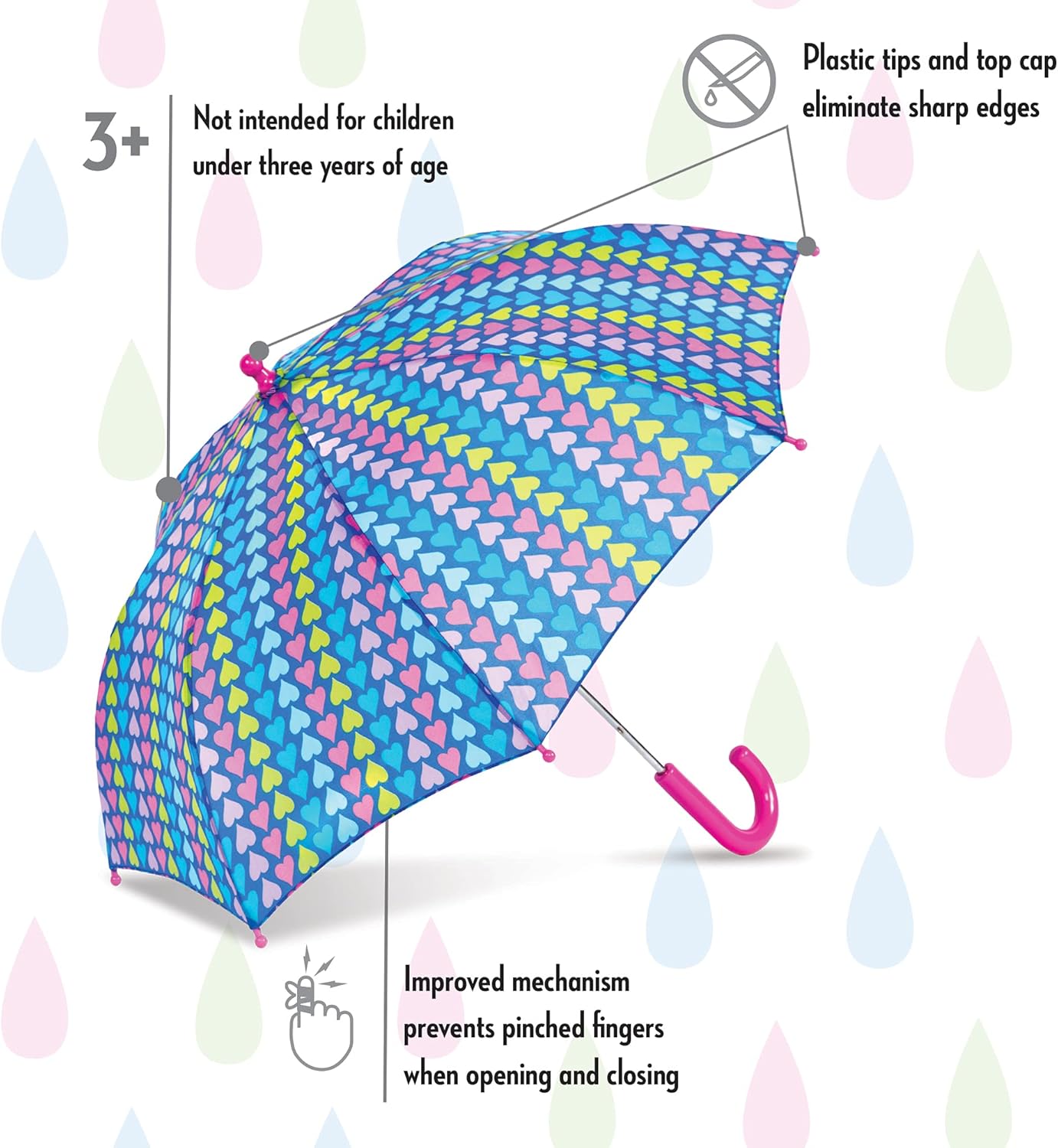 ShedRain Kids Umbrella-Pinch-Proof, Easy Grip Handle- Compact Children's School & Travel Umbrella with Large 33" Arc, Heavy Duty Steel Shaft, Fiberglass Ribs