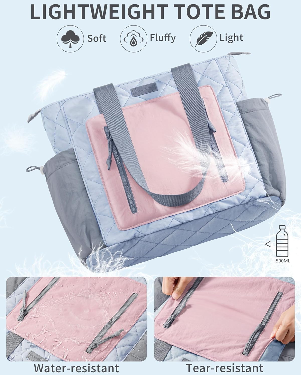 Puffer Tote Bag for Women, Lightweight Puffy Work Laptop Handbag Teacher Nurse Quilted Shoulder