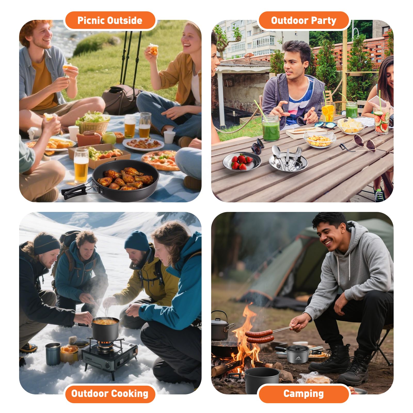 THTYBROS 27Pcs Camping Cookware Set for 4,Pots,Pan,Kettle,Tableware,Camping