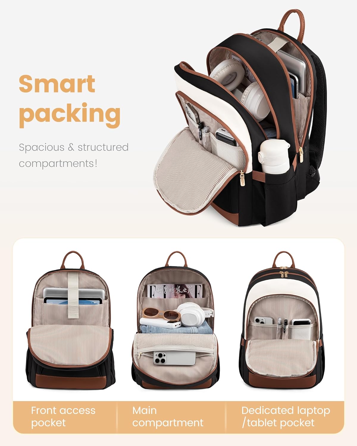 LOVEVOOK Laptop Backpack for Women, 15.6 inch Waterproof College Backpack Woman with Laptop Compartment Computer Bag Travel Backpack Purse, Large Black Computer Daypack for Work Casual