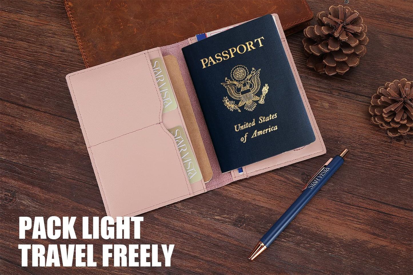 STAR VISTA Albatross Leather Travel Passport Holder, Minimalist Design, Calfskin Leather Case for