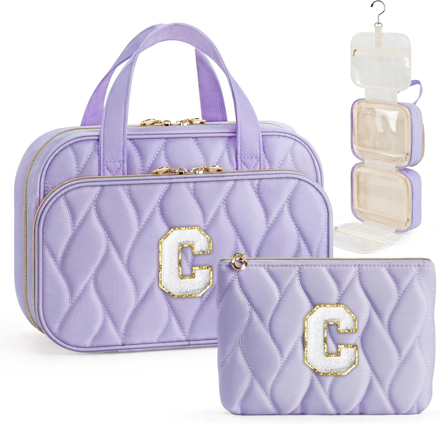 YOOLIFE Teen Girl Gifts Trendy Stuff - Birthday Gifts for 7 8 9 10 11 12 13 14 15 16 17 18 Year Old Teen Girls, Hanging Toiletry Bag Initial Makeup Bag Purple - C
