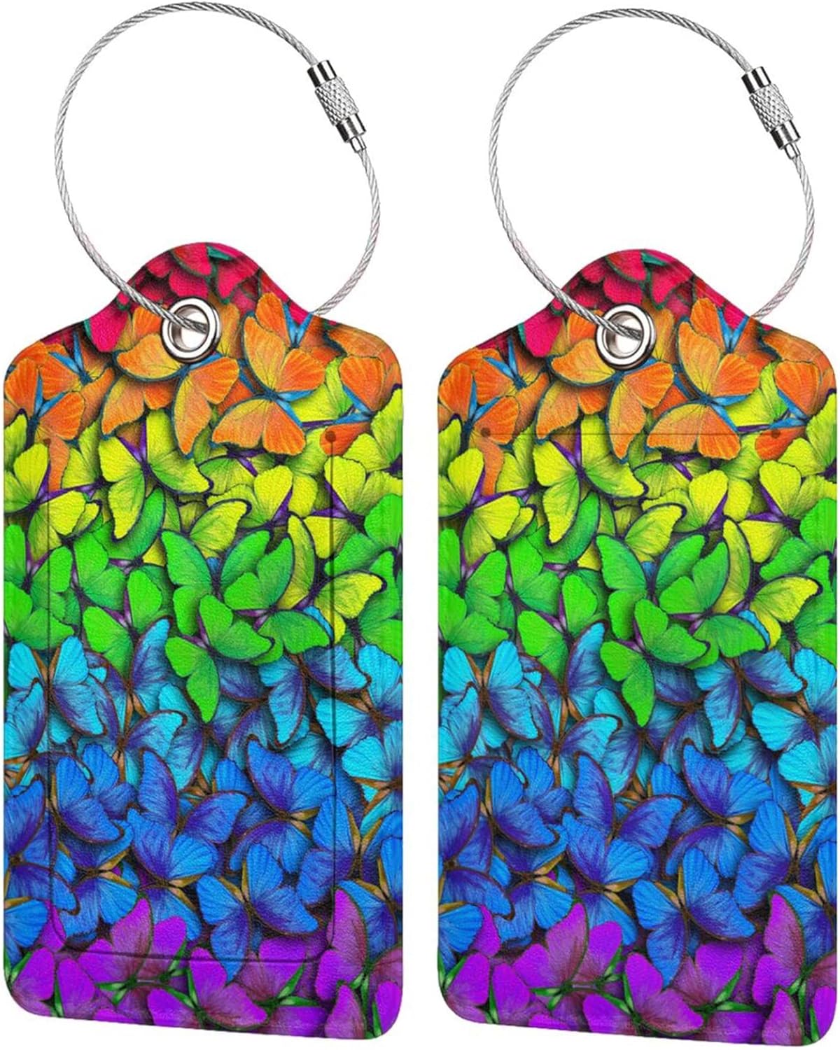 2 Pack Luggage Tag for Suitcases, Colorful Backpack Tag with Beautiful Butterflies Pattern Leather