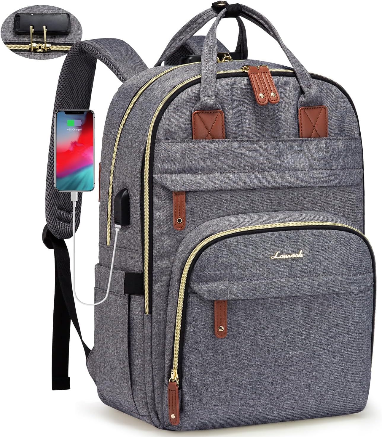 LOVEVOOK Laptop Backpack for Women, Unisex Large Capacity Travel Anti-theft Bag, Business Work Computer Backpacks Purse College Bag for Men, Casual Hiking Daypack, 17 Inch, Grey