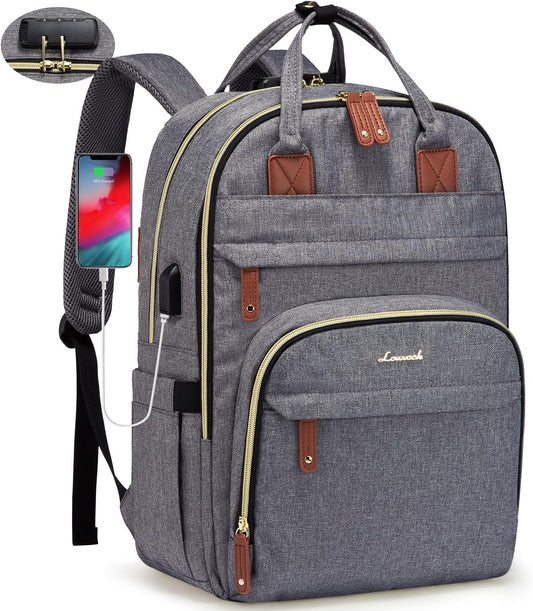 LOVEVOOK Laptop Backpack for Women, Unisex Large Capacity Travel Anti-theft Bag, Business Work Computer Backpacks Purse College Bag for Men, Casual Hiking Daypack, 17 Inch, Grey