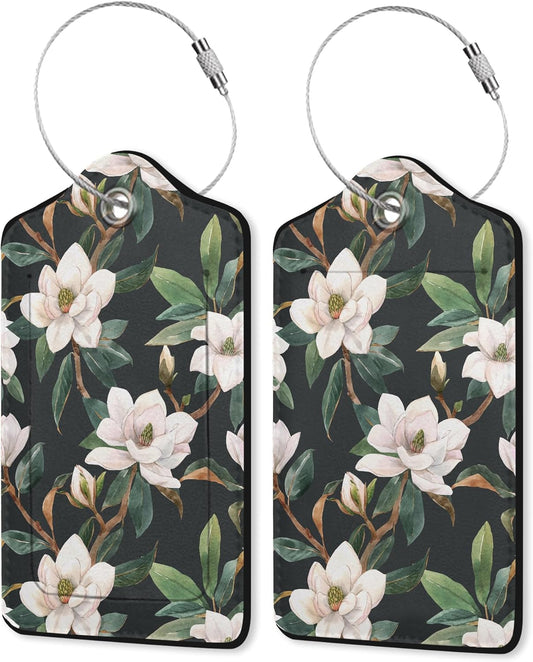 Magnolia Spring Luggage Tag for Suitcase,Floral Travel Tags with Privacy Cover ID Label & Stainless Steel Loop for Women