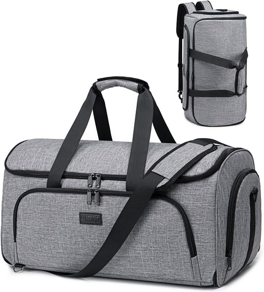Garment Bags for Travel,Convertible Garment Bag with Shoulder Strap, 4 in 1 Suit Bag Travel with Shoes Foldable 58L Carry on Garment Bag for Men Women Garment Duffle Bags for Travel,Grey