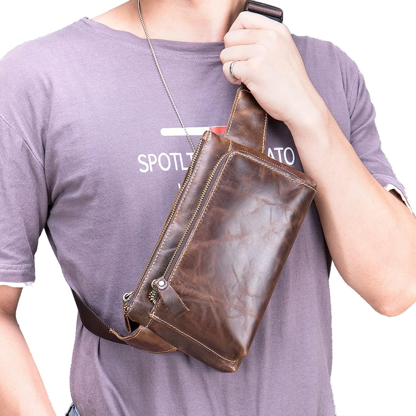 Hebetag Leather Waist Pack Fanny Bag for Men Women Outdoor Travel Sports Running Walking Hiking Hip Bum Belt Slim Cell Phone Purse Casual Waist Wallet Pouch (#01Coffee(Oil Wax Leather))
