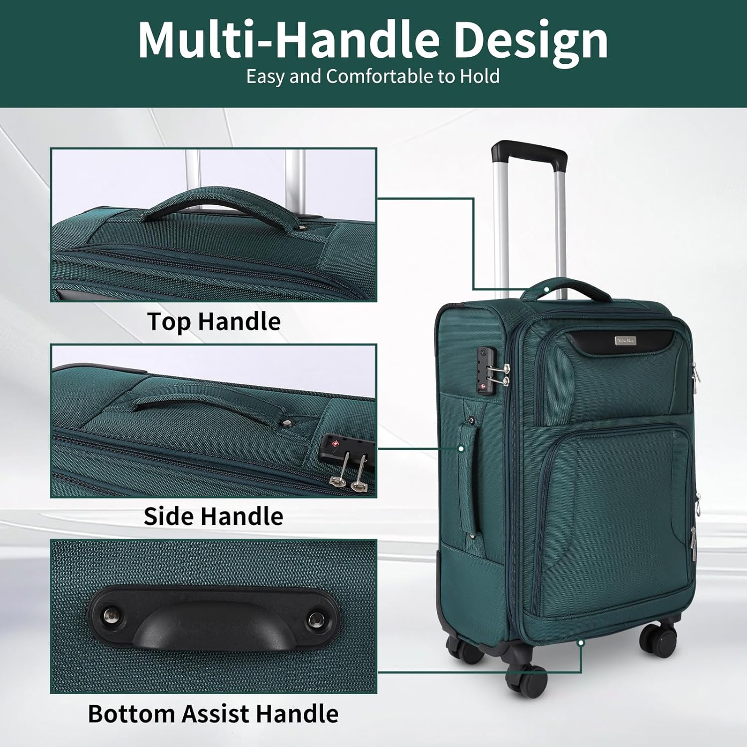 3-Piece Softside Expandable Luggage Set with Front Open Pocket, Lightweight and Durable Oxford