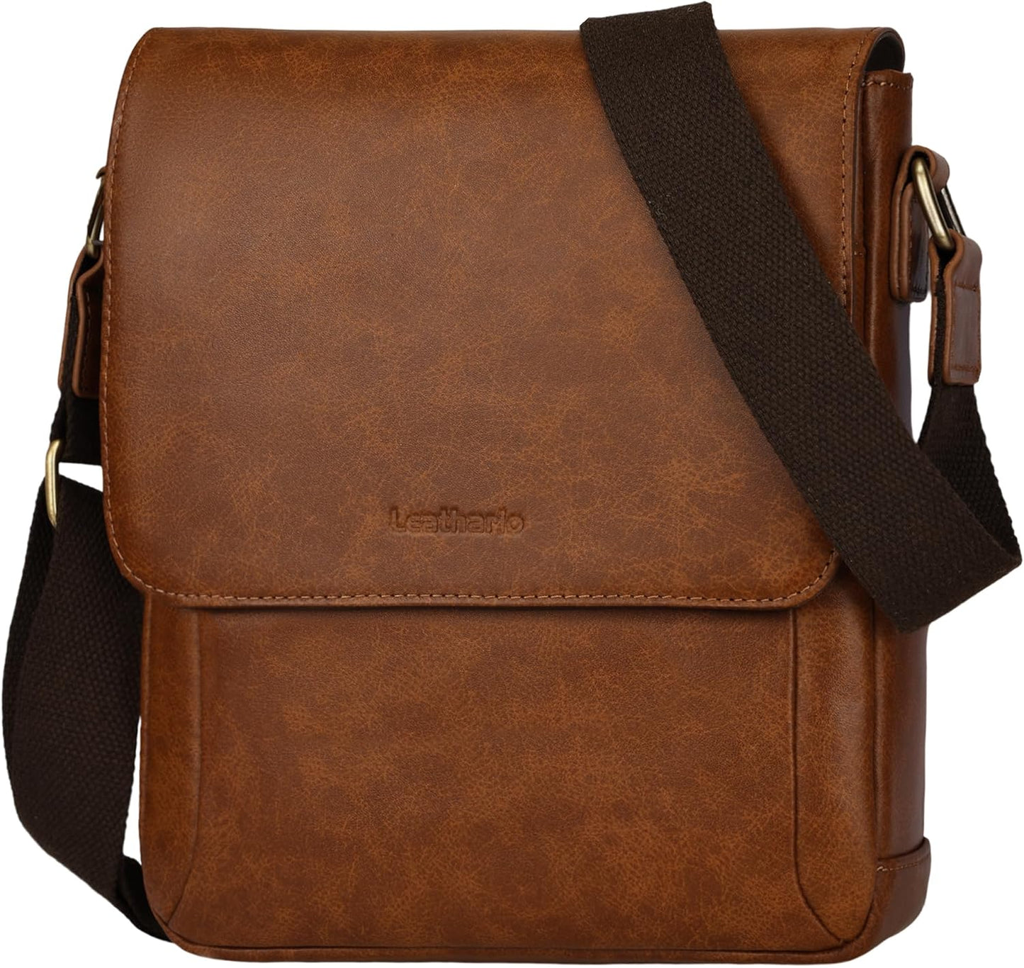 Leathario Crossbody Bag for Men Genuine Leather Small Messenger Shoulder Purse Side Vintage Satchel for Work Business Daily